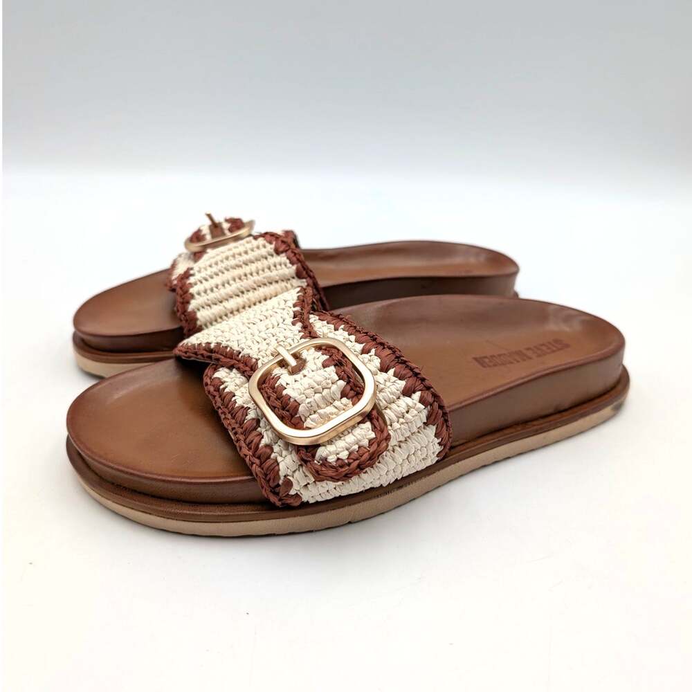 Steve Madden Memphis Slide Sandals Open Toe Women's Cognac Multi Size US8.5 EU39